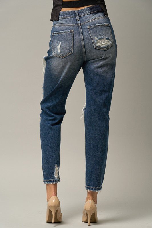 INSANE GENE HIGH WAIST STRAIGHT LEG HEAVY DESTROYED JEANS - Sleekdenim.com