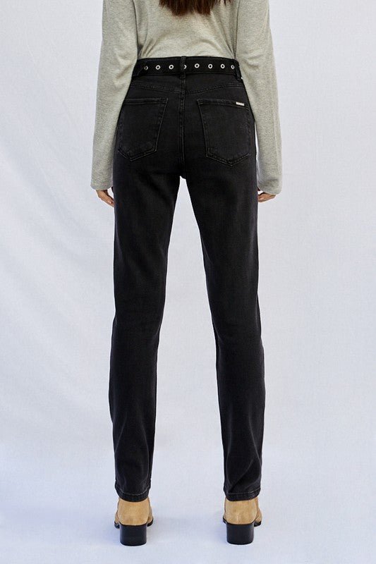 INSANE GENE HIGH WAISTED STRAIGHT LEG TAPERED HEM JEANS - Sleekdenim.com
