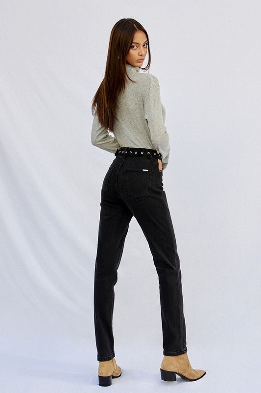INSANE GENE HIGH WAISTED STRAIGHT LEG TAPERED HEM JEANS - Sleekdenim.com