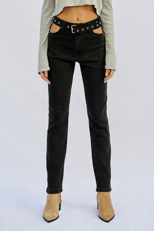 INSANE GENE HIGH WAISTED STRAIGHT LEG TAPERED HEM JEANS - Sleekdenim.com