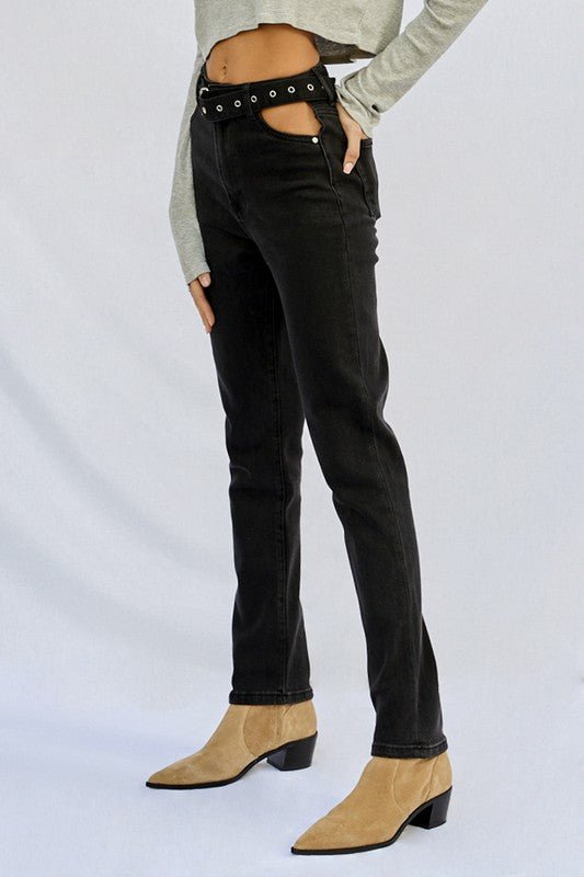 INSANE GENE HIGH WAISTED STRAIGHT LEG TAPERED HEM JEANS - Sleekdenim.com