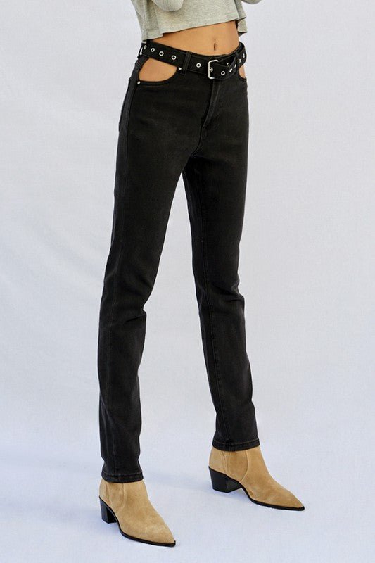 INSANE GENE HIGH WAISTED STRAIGHT LEG TAPERED HEM JEANS - Sleekdenim.com