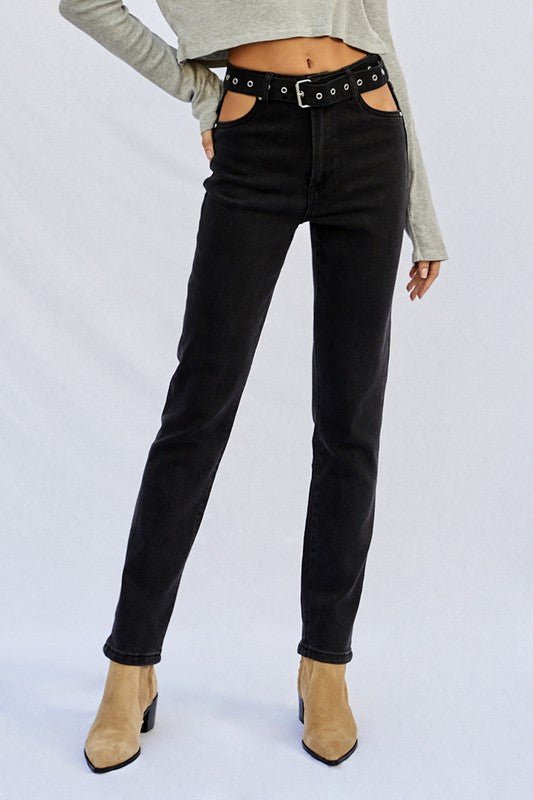 INSANE GENE HIGH WAISTED STRAIGHT LEG TAPERED HEM JEANS - Sleekdenim.com