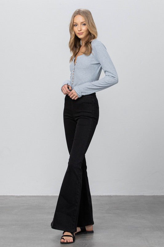 INSANE GENE MID - RISE BANDED WIDER FLARE JEANS - Sleekdenim.com