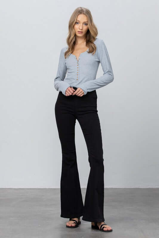 INSANE GENE MID - RISE BANDED WIDER FLARE JEANS - Sleekdenim.com