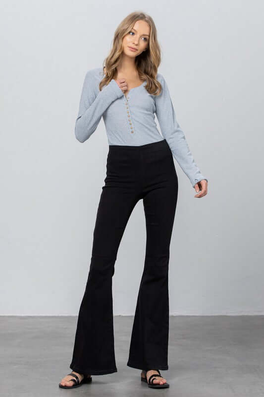 INSANE GENE MID - RISE BANDED WIDER FLARE JEANS - Sleekdenim.com