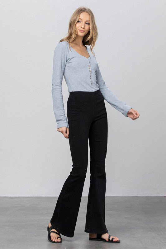 INSANE GENE MID - RISE BANDED WIDER FLARE JEANS - Sleekdenim.com
