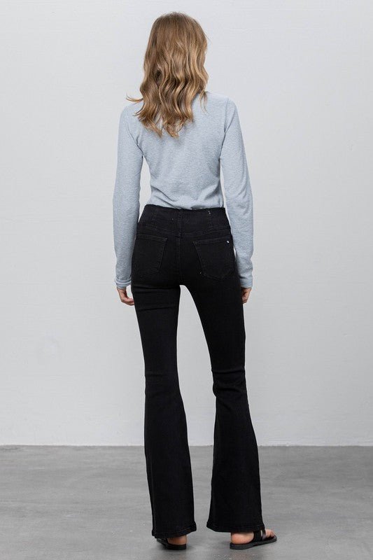 INSANE GENE MID - RISE BANDED WIDER FLARE JEANS - Sleekdenim.com