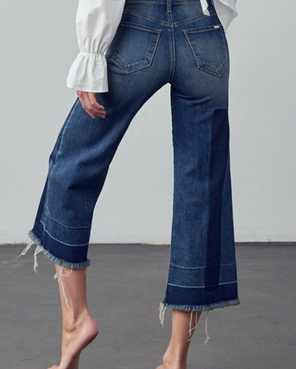 INSANE GENE MID - RISE CROPPED FRAYED HEM FLARE JEANS - Sleekdenim.com