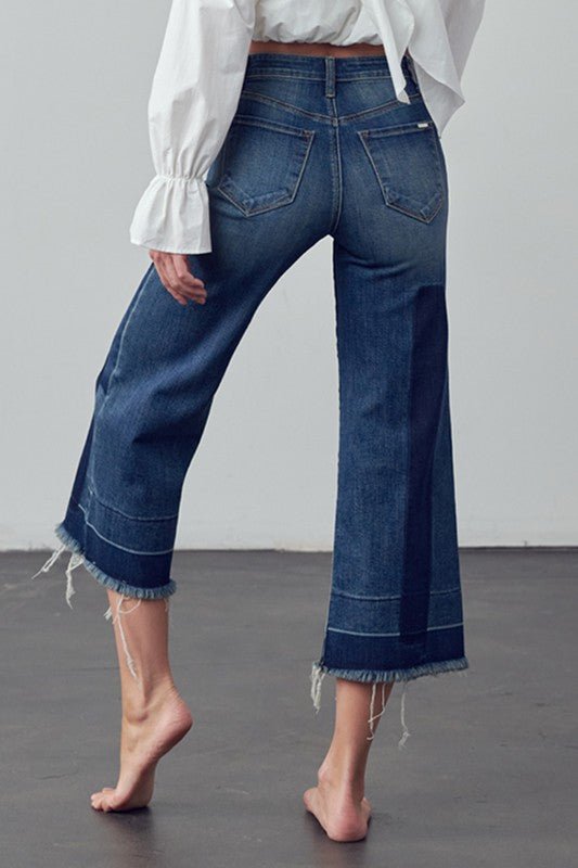 INSANE GENE MID - RISE CROPPED FRAYED HEM FLARE JEANS - Sleekdenim.com