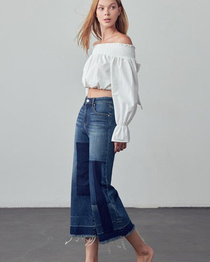 INSANE GENE MID - RISE CROPPED FRAYED HEM FLARE JEANS - Sleekdenim.com