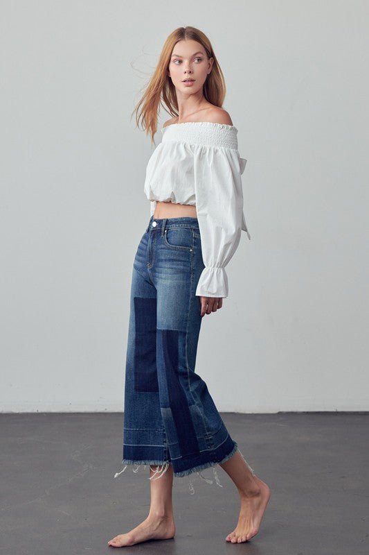 INSANE GENE MID - RISE CROPPED FRAYED HEM FLARE JEANS - Sleekdenim.com