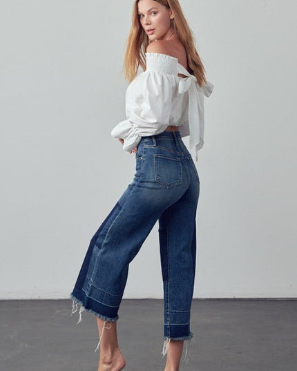 INSANE GENE MID - RISE CROPPED FRAYED HEM FLARE JEANS - Sleekdenim.com