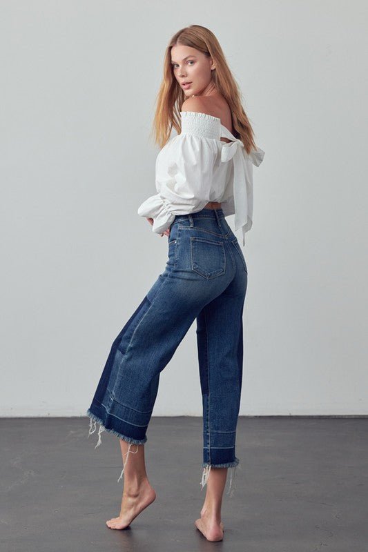 INSANE GENE MID - RISE CROPPED FRAYED HEM FLARE JEANS - Sleekdenim.com