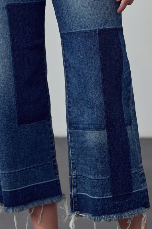 INSANE GENE MID - RISE CROPPED FRAYED HEM FLARE JEANS - Sleekdenim.com