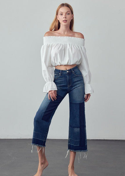 INSANE GENE MID - RISE CROPPED FRAYED HEM FLARE JEANS - Sleekdenim.com