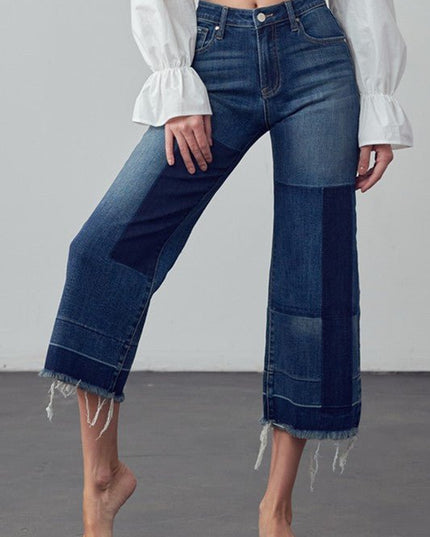 INSANE GENE MID - RISE CROPPED FRAYED HEM FLARE JEANS - Sleekdenim.com