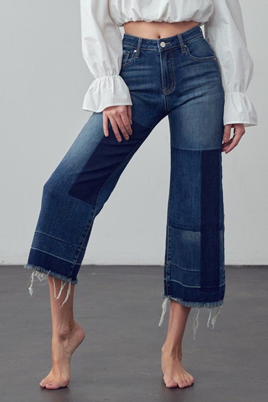 INSANE GENE MID - RISE CROPPED FRAYED HEM FLARE JEANS - Sleekdenim.com