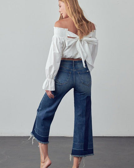 INSANE GENE MID - RISE CROPPED FRAYED HEM FLARE JEANS - Sleekdenim.com