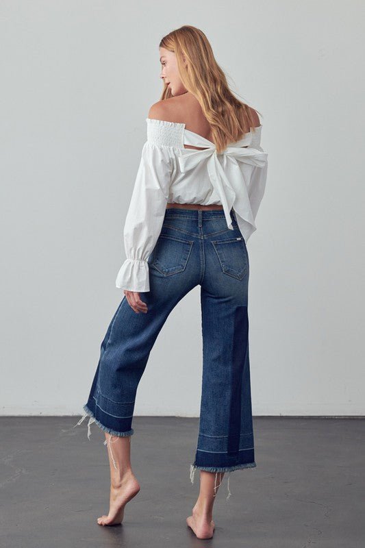 INSANE GENE MID - RISE CROPPED FRAYED HEM FLARE JEANS - Sleekdenim.com