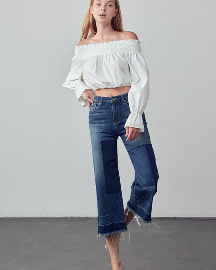 INSANE GENE MID - RISE CROPPED FRAYED HEM FLARE JEANS - Sleekdenim.com