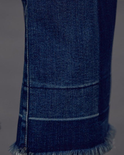 INSANE GENE MID - RISE CROPPED FRAYED HEM FLARE JEANS - Sleekdenim.com