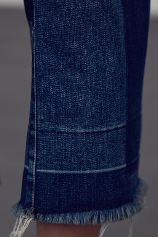 INSANE GENE MID - RISE CROPPED FRAYED HEM FLARE JEANS - Sleekdenim.com