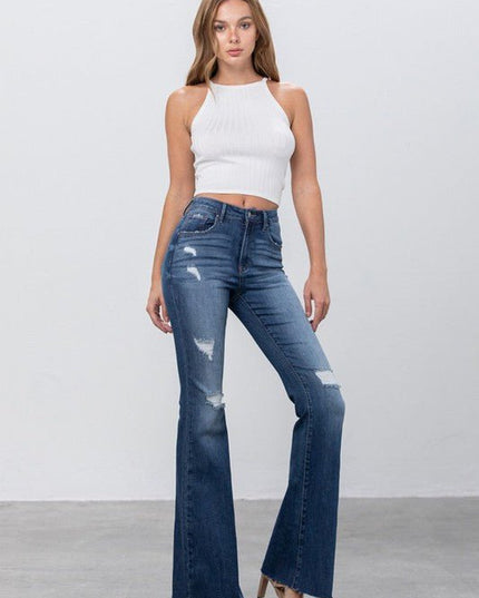 Insane Gene Mid Rise Dark Wash Flare Jeans - Sleekdenim.com