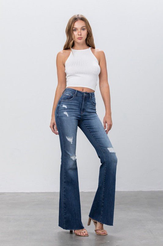 Insane Gene Mid Rise Dark Wash Flare Jeans - Sleekdenim.com