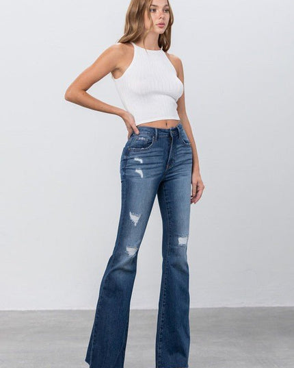 Insane Gene Mid Rise Dark Wash Flare Jeans - Sleekdenim.com