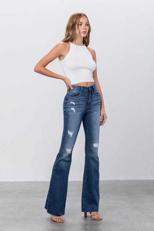 Insane Gene Mid Rise Dark Wash Flare Jeans - Sleekdenim.com