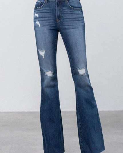 Insane Gene Mid Rise Dark Wash Flare Jeans - Sleekdenim.com