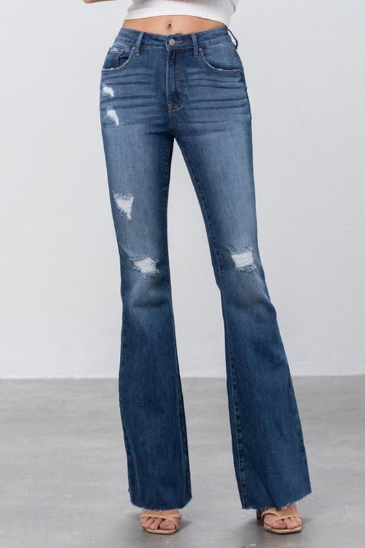Insane Gene Mid Rise Dark Wash Flare Jeans - Sleekdenim.com