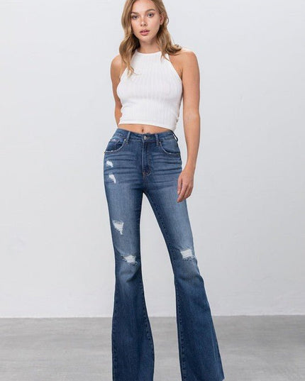 Insane Gene Mid Rise Dark Wash Flare Jeans - Sleekdenim.com