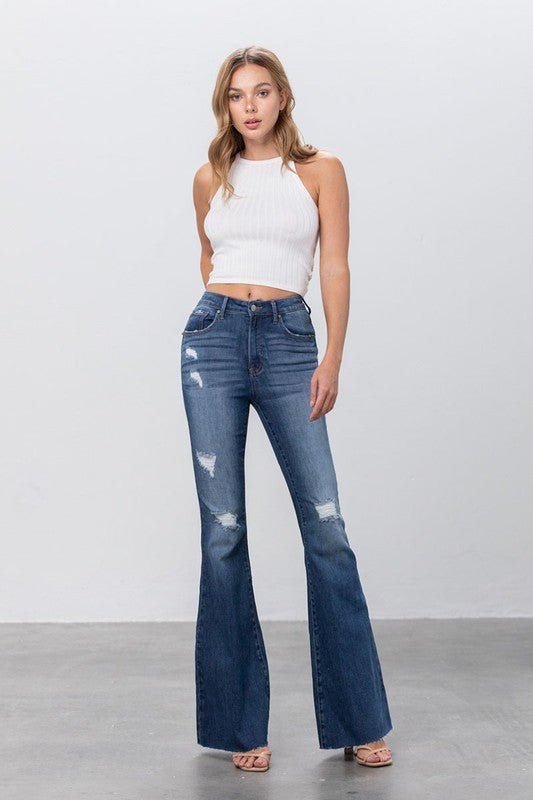 Insane Gene Mid Rise Dark Wash Flare Jeans - Sleekdenim.com
