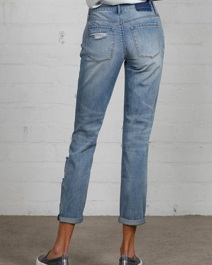 INSANE GENE MID RISE HEAVY DESTROYED CROPPED JEANS - Sleekdenim.com