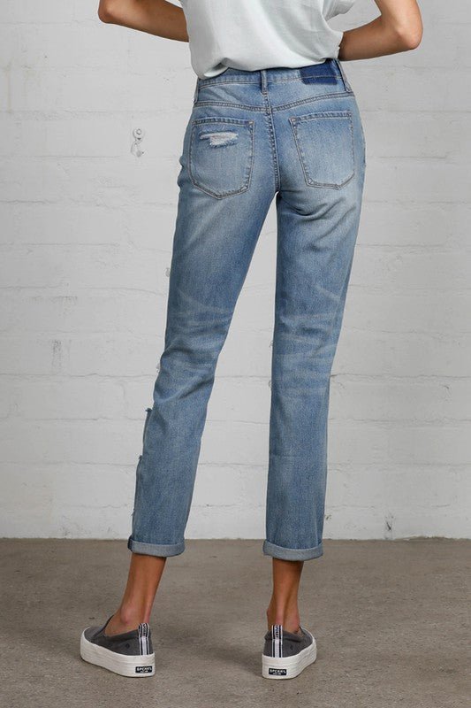 INSANE GENE MID RISE HEAVY DESTROYED CROPPED JEANS - Sleekdenim.com
