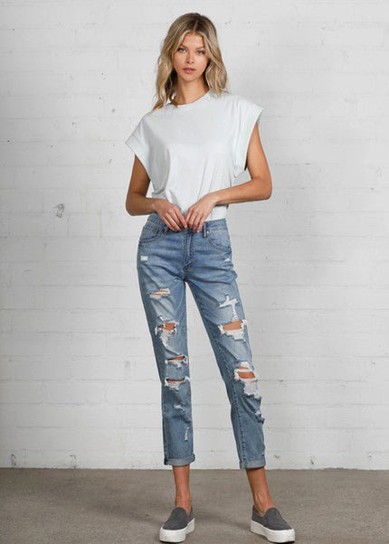 INSANE GENE MID RISE HEAVY DESTROYED CROPPED JEANS - Sleekdenim.com