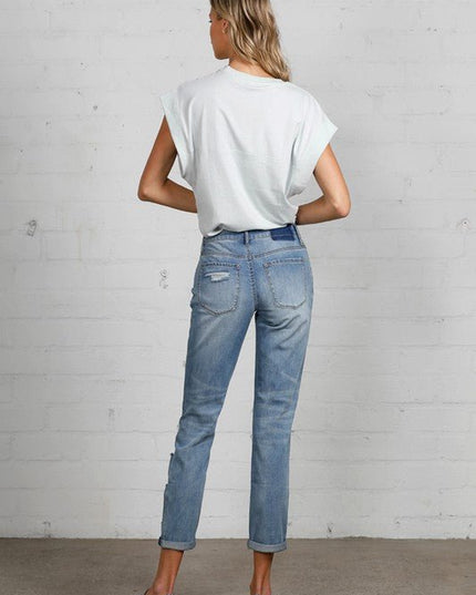 INSANE GENE MID RISE HEAVY DESTROYED CROPPED JEANS - Sleekdenim.com