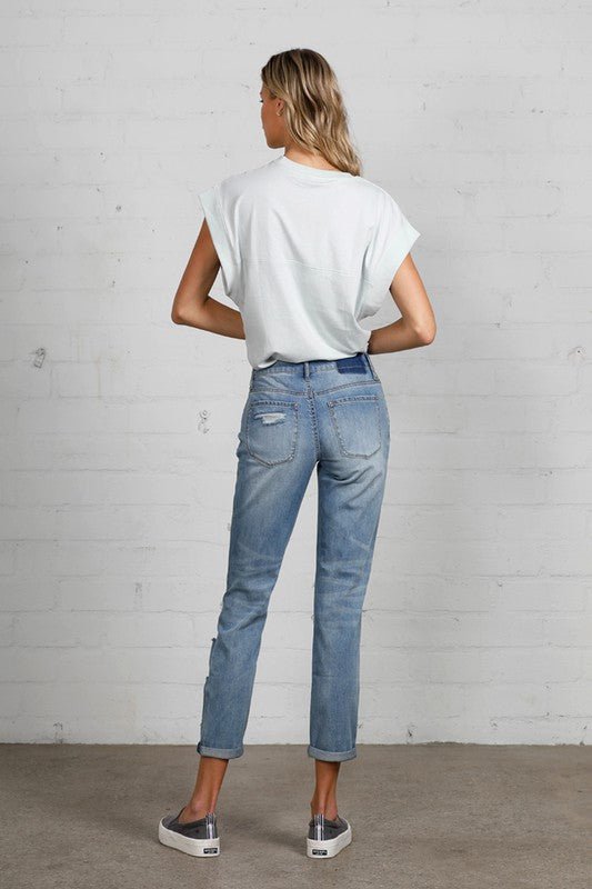 INSANE GENE MID RISE HEAVY DESTROYED CROPPED JEANS - Sleekdenim.com