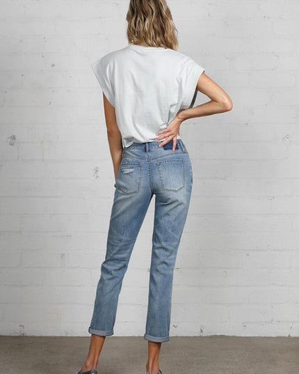 INSANE GENE MID RISE HEAVY DESTROYED CROPPED JEANS - Sleekdenim.com