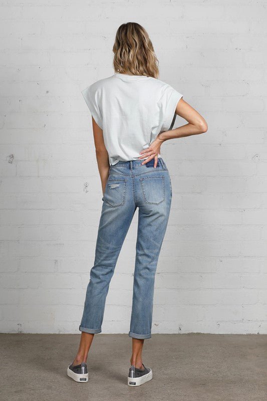 INSANE GENE MID RISE HEAVY DESTROYED CROPPED JEANS - Sleekdenim.com