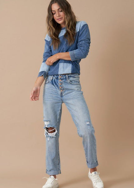 INSANE GENE MID RISE ROLLED UP BOYFRIEND JEANS - Sleekdenim.com