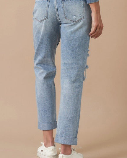 INSANE GENE MID RISE ROLLED UP BOYFRIEND JEANS - Sleekdenim.com