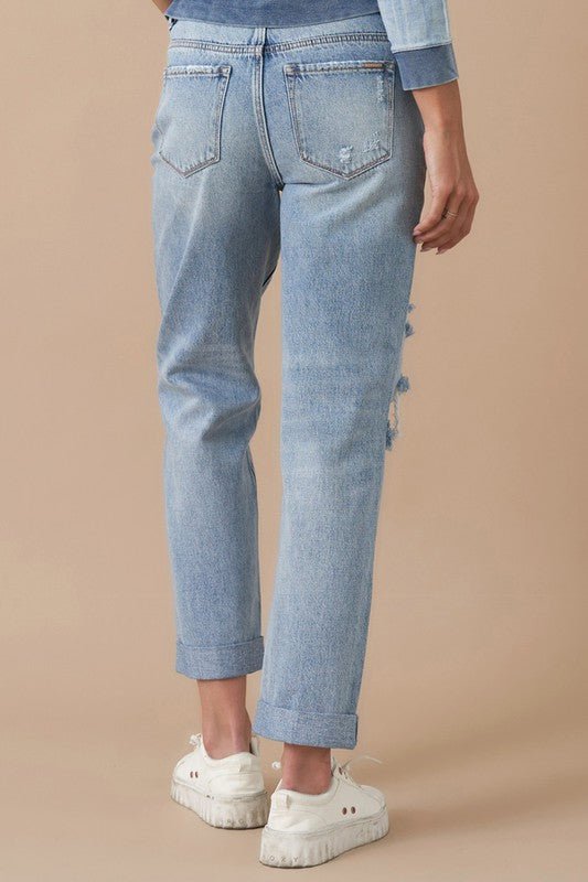 INSANE GENE MID RISE ROLLED UP BOYFRIEND JEANS - Sleekdenim.com