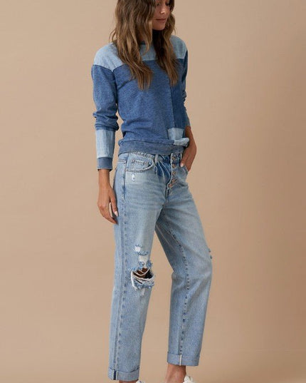 INSANE GENE MID RISE ROLLED UP BOYFRIEND JEANS - Sleekdenim.com