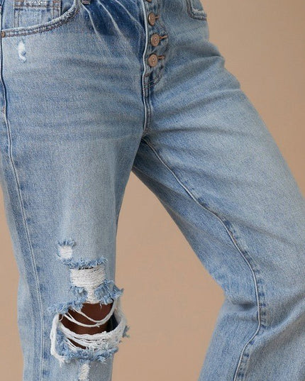 INSANE GENE MID RISE ROLLED UP BOYFRIEND JEANS - Sleekdenim.com