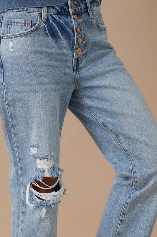 INSANE GENE MID RISE ROLLED UP BOYFRIEND JEANS - Sleekdenim.com