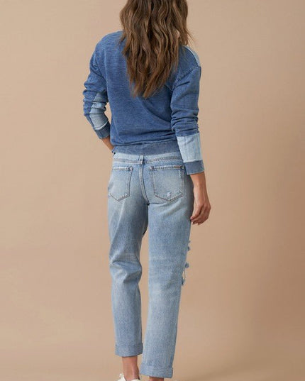 INSANE GENE MID RISE ROLLED UP BOYFRIEND JEANS - Sleekdenim.com