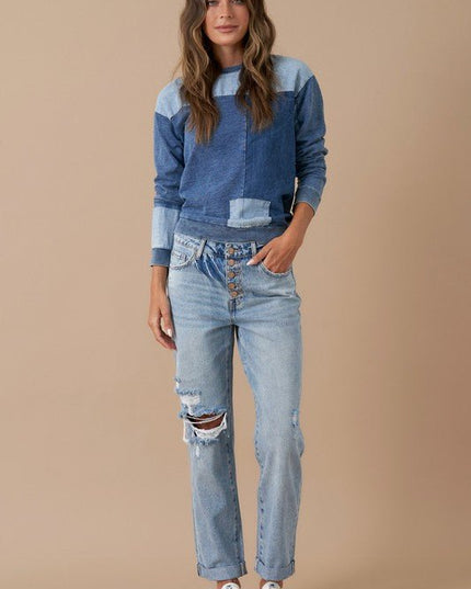 INSANE GENE MID RISE ROLLED UP BOYFRIEND JEANS - Sleekdenim.com